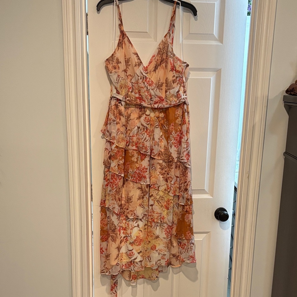 LC Lauren Conrad Floral Midi Dress - Cream and Brown